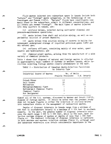 Deep-Well Injection of Fluid, Industrial Wastes in Canada Page 5