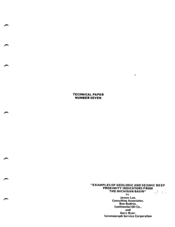 Geologic and Seismic Reef Proximity Indicators: Some Silurian Examples From the Michigan Basin Page 1