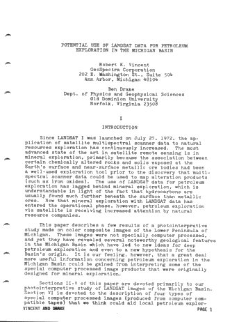 Potential Use of Landsat Data for Petroleum Exploration in the Michigan Basin Page 1