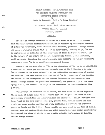 Helium Surveys: an Exploration Tool for Locating Uranium, Petroleum and Geothermal Energy Sources Page 1