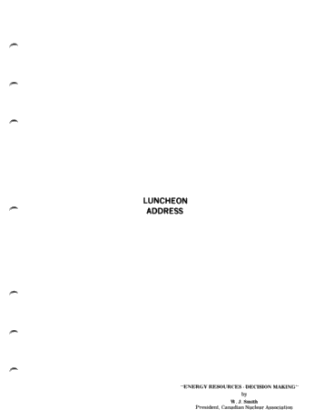 Luncheon Address - Energy Resources - Decision Making Page 1