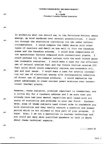 Luncheon Address - Energy Resources - Decision Making Page 1