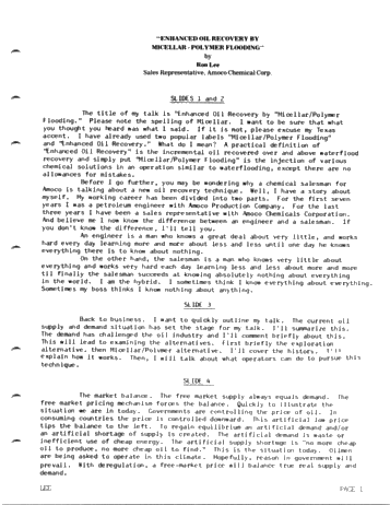 Enhanced Oil Recovery by Micellar Polymer Flooding Page 1