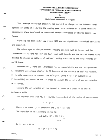 Controversial Issues in the Metric Conversion of Petroleum Development and Their Solution Page 1