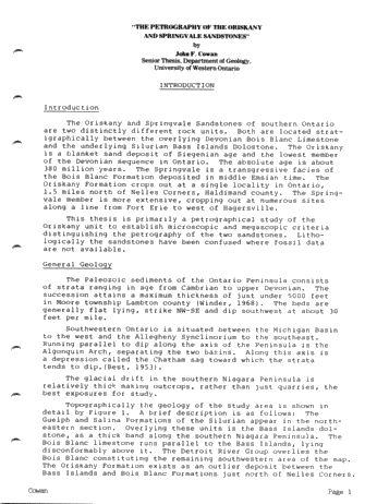 The Petrography of the Oriskany and Springvale Sandstone Page 1