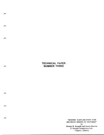 Seismic Exploration for Silurian Reefs in Ontario Page 1