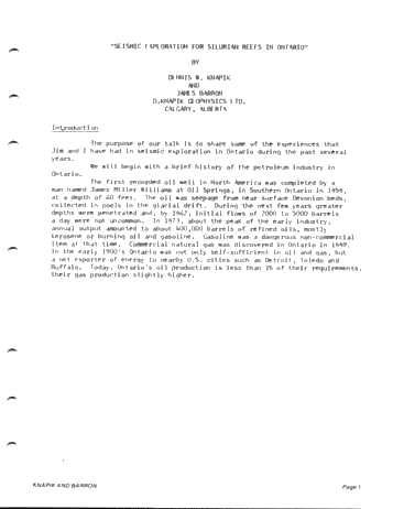 Seismic Exploration for Silurian Reefs in Ontario Page 1