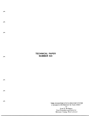 The Investment Environment for Canada's Petroleum Industry Page 1