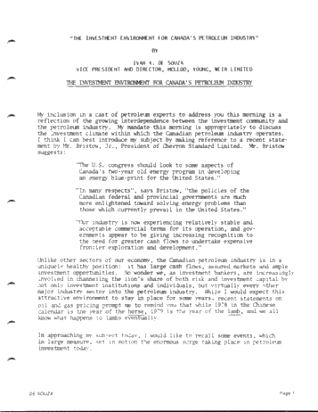 The Investment Environment for Canada's Petroleum Industry Page 1