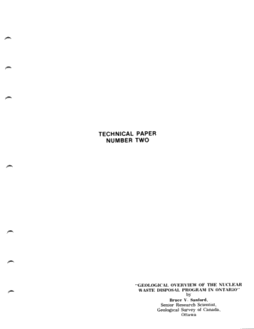 Geological Overview of the Nuclear Waste Disposal Program in Ontario Page 1