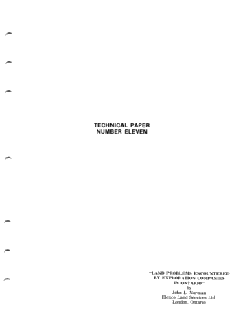 Land Problems Encountered by Exploration Companies in Ontario Page 1