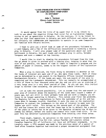 Land Problems Encountered by Exploration Companies in Ontario Page 1