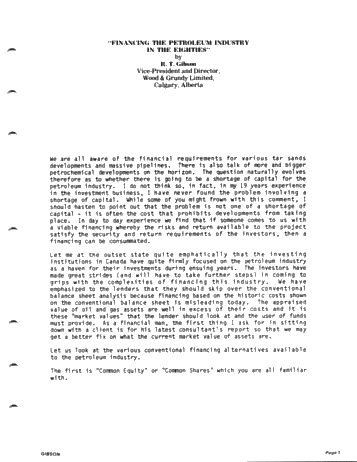 Financing the Petroleum Industry in the Eighties Page 1