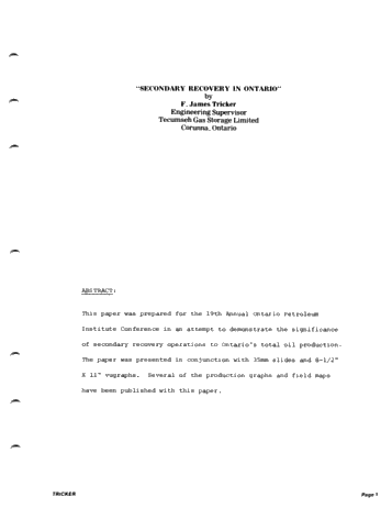 Secondary Recovery in Ontario Page 1