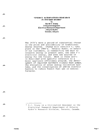 Energy Alternatives Research in Ontario Hydro Page 1