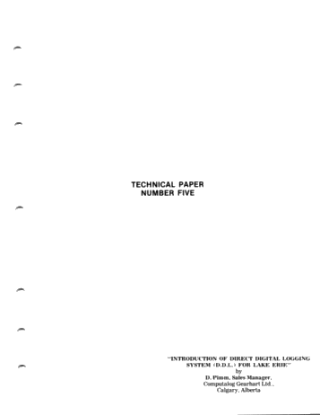Introduction of Direct Digital Logging System (D.D.L.) for Lake Erie Page 1