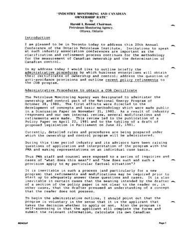 Industry Monitoring and Canadian Ownership Rate Page 1