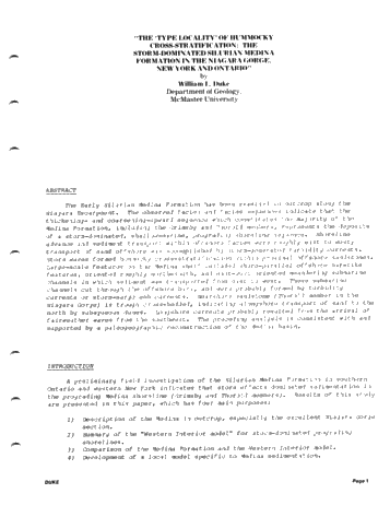 he "Type Locality of Hummocky Cross-Stratification the Storm Dominated Silurian Medina Formation in the Niagara Gorge, New York and Ontario Page 1