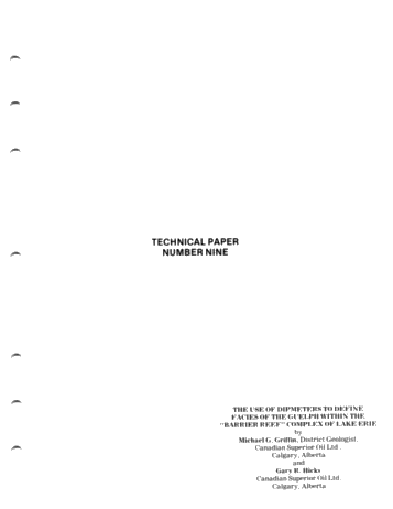 The Use of Dipmeters to Define Facies of the Guelph Within the Barrier Reef Complex of Lake Erie Page 1