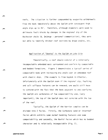 The Use of Dipmeters to Define Facies of the Guelph Within the Barrier Reef Complex of Lake Erie Page 3
