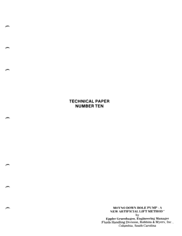 Moyno Down Hole Pump - A New Artificial Lift Method Page 1
