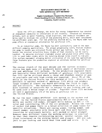Moyno Down Hole Pump - A New Artificial Lift Method Page 1