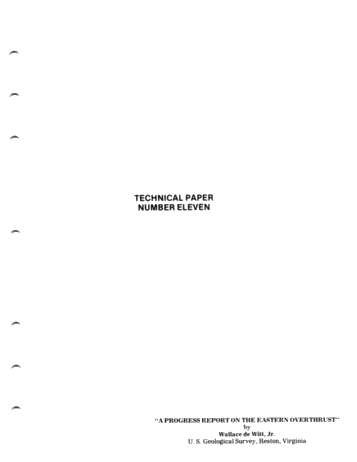 A Progress Report on the Eastern Overthrust Page 1