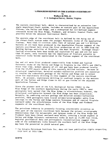 A Progress Report on the Eastern Overthrust Page 1