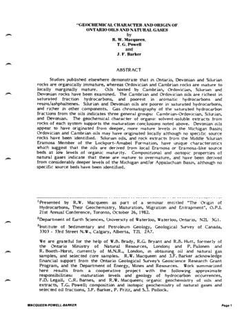 Part Two - The Origin of Hydrocarbons, Their Geochemistry, Maturation and Migration Page 1