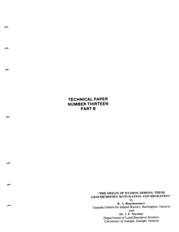 Part One - Geochemical Character and Origin of Ontario Oils and Natural Gases Page 1