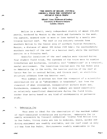 The Reefs of Belize, Central America, From the Viewpoint of Student Field Trips Page 1