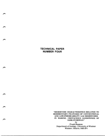 Reservoir Characteristics Related to Sedimentary Features of Conventional and Low - Permeability Gas Reservoirs in Marine, Cretaceous Sandstones of Saskatchewan Page 1