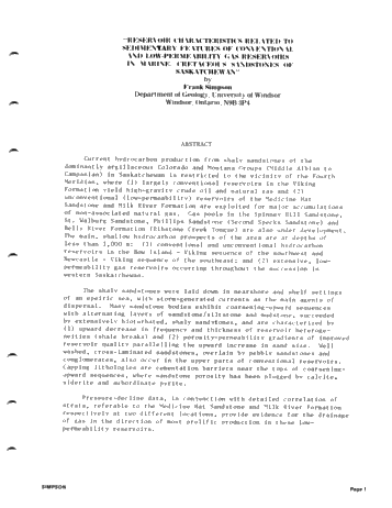 Reservoir Characteristics Related to Sedimentary Features of Conventional and Low - Permeability Gas Reservoirs in Marine, Cretaceous Sandstones of Saskatchewan Page 1