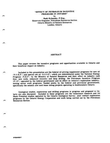 Effect of Petroleum Incentive Programs in Ontario Page 1
