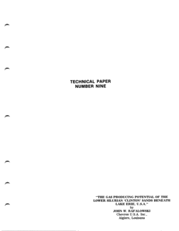 he Gas Producing Potential of the Lower Silurian "Clinton Sands Beneath Lake Erie, U.S.A. Page 1