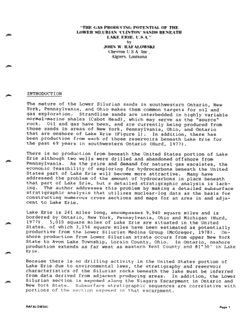 he Gas Producing Potential of the Lower Silurian "Clinton Sands Beneath Lake Erie, U.S.A. Page 1