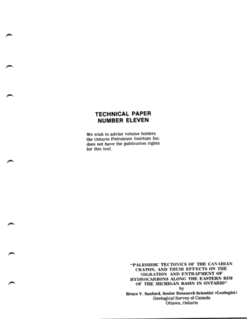 Paleozoic Tectonics of the Canadian Craton and Their Effects on the Migration and Entrapment of Hydrocarbons Along The Eastern Rim of the Michigan Basin in Ontario. Page 1