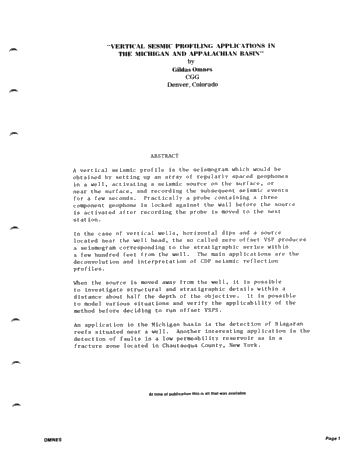 Vertical Seismic Profiling in the Michigan and Appalachian Basins Page 1