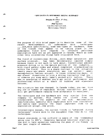 Advance in Offshore Diving Support Page 1