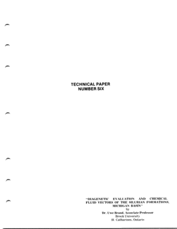 Diagenetic Evaluation and Chemical Fluid Vectors of the Silurian Formations, Michigan Basin Page 1