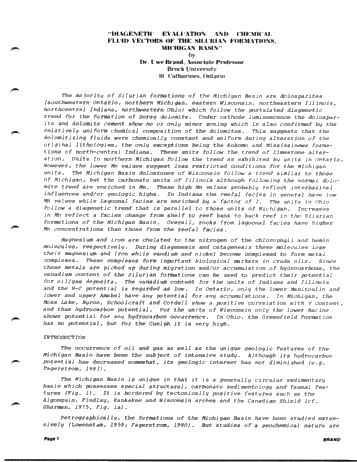 Diagenetic Evaluation and Chemical Fluid Vectors of the Silurian Formations, Michigan Basin Page 1