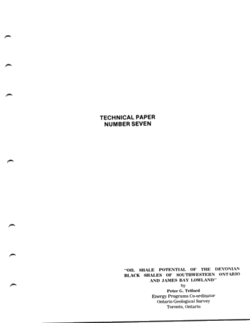 Oil Shale Potential of the Devonian Black Shales of Southwestern Ontario and James Bay Lowlands Page 1