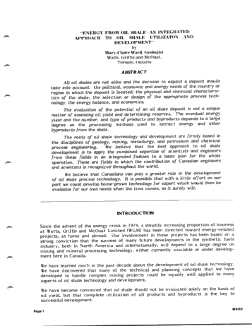 Energy From Oil Shale - An Integrated Approach to Oil Shale Utilization and Development Page 1