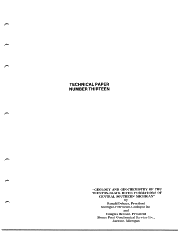 Geology and Geochemistry of the Trenton-Black River Formations of Southern Michigan Page 1