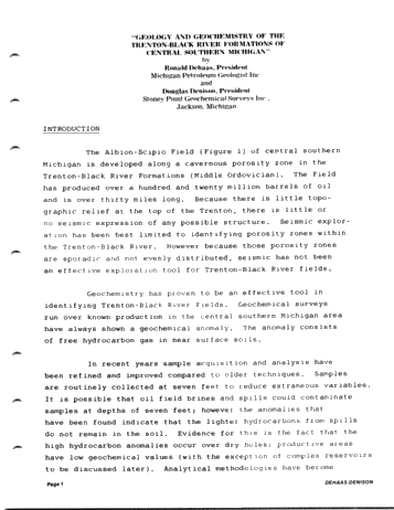 Geology and Geochemistry of the Trenton-Black River Formations of Southern Michigan Page 1