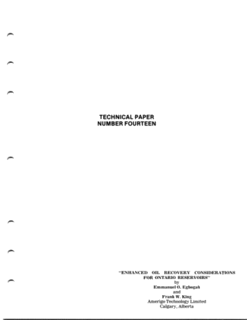 Enhanced Oil Recovery Considerations for Ontario Reservoirs Page 1