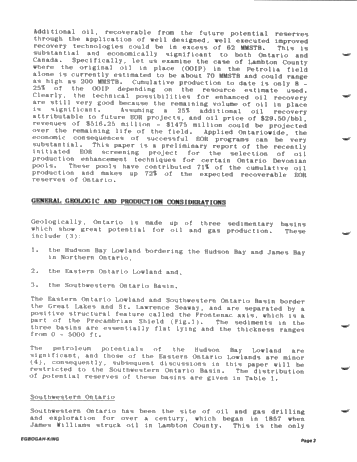Enhanced Oil Recovery Considerations for Ontario Reservoirs Page 2