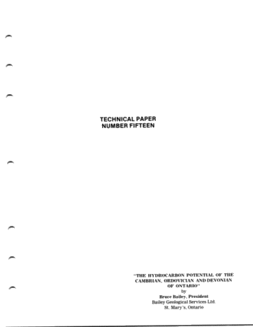 Hydrocarbon Potential and Trapping Mechanisms Trapping Mechanisms of the Cambro Ordovician in Ontario Page 1