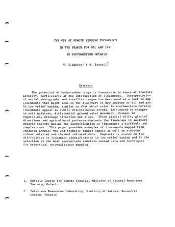 The Use of Remote Technology in the Search for Oil and Gas in Southwestern Ontario Page 1