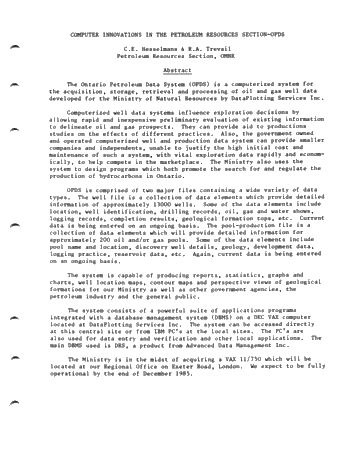 Computer Innovations in the Petroleum Resources Section - OPDS Page 1